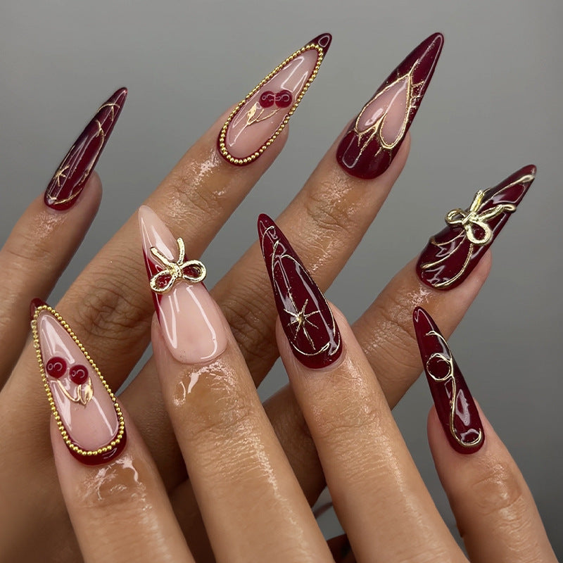 Premium Artistic Stiletto Press-On Nail Design Bowlift