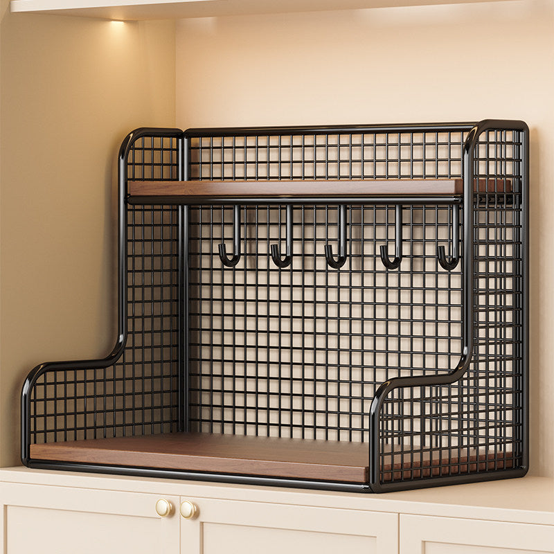Wall-Mounted Double-Shelf Organizer with Hooks Bowlift