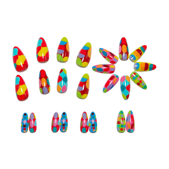 Artificial nails with colorful dot and color play Bowlift