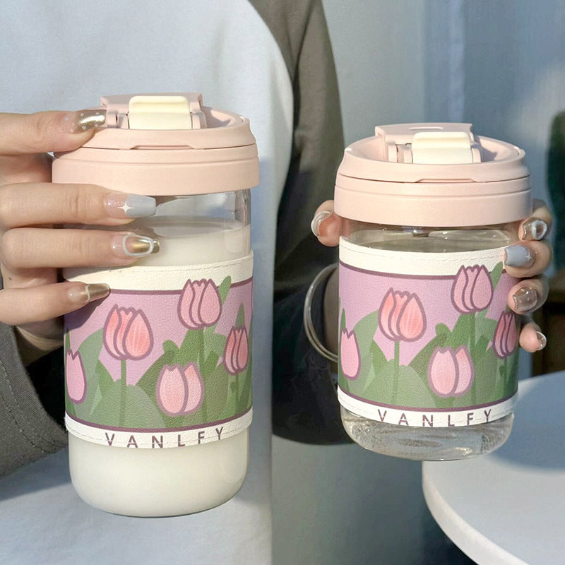 Ladies Insulated Drinking Cup with Elegant Floral Pattern Bowlift