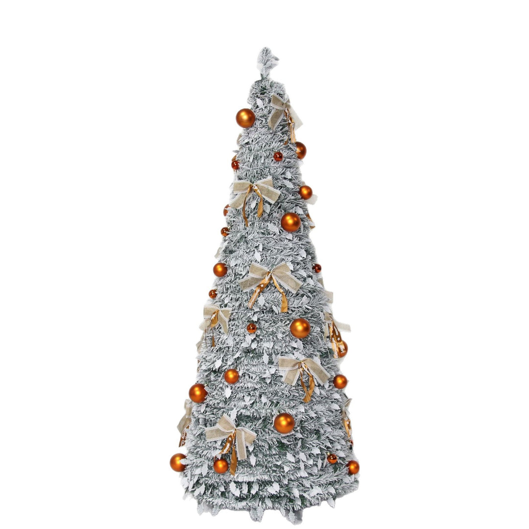 Slim Flocked Tabletop Christmas Tree With Pre-Decorated Bows And Ornament Accents