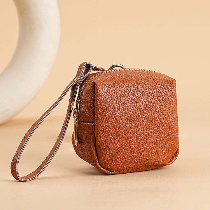 Compact Textured Leather Coin Pouch