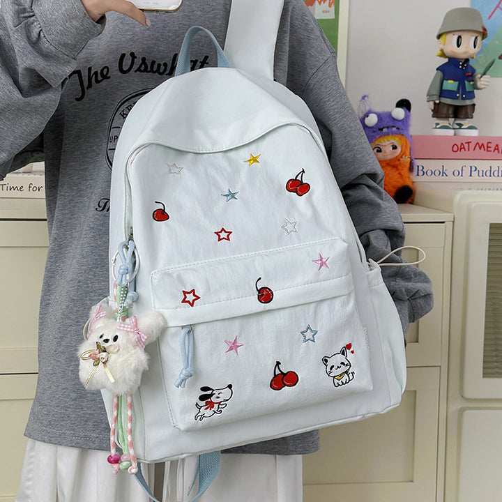 Playful Character Embroidered School Backpack Bowlift