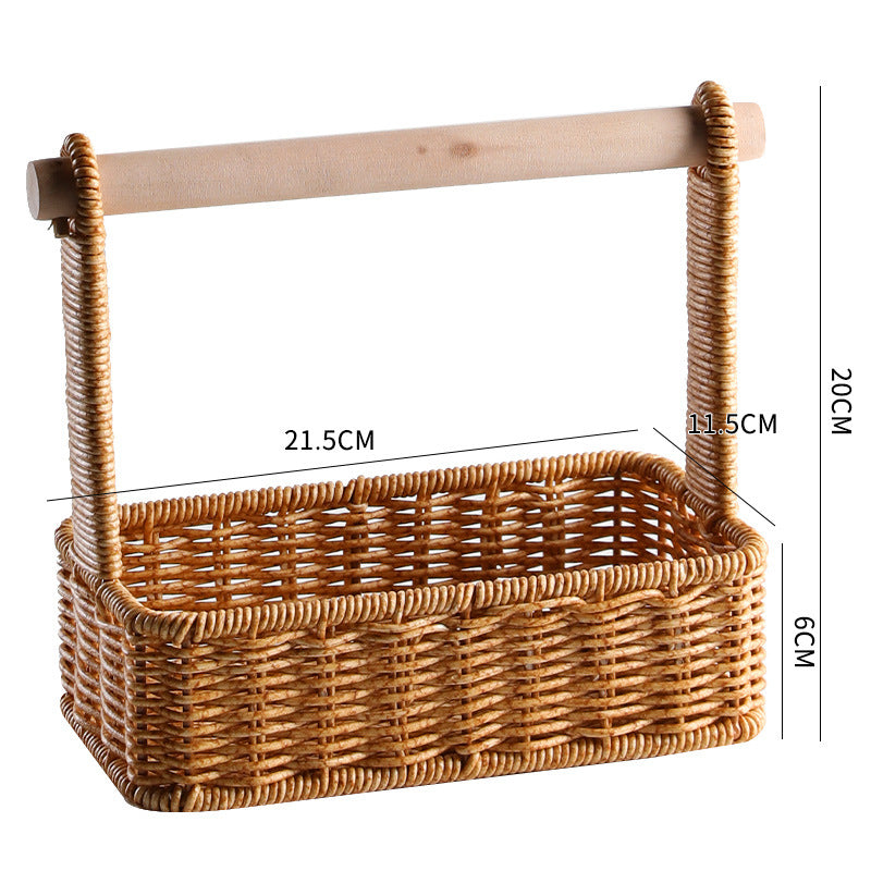 Handcrafted Woven Storage Basket with Wooden Handle Bowlift