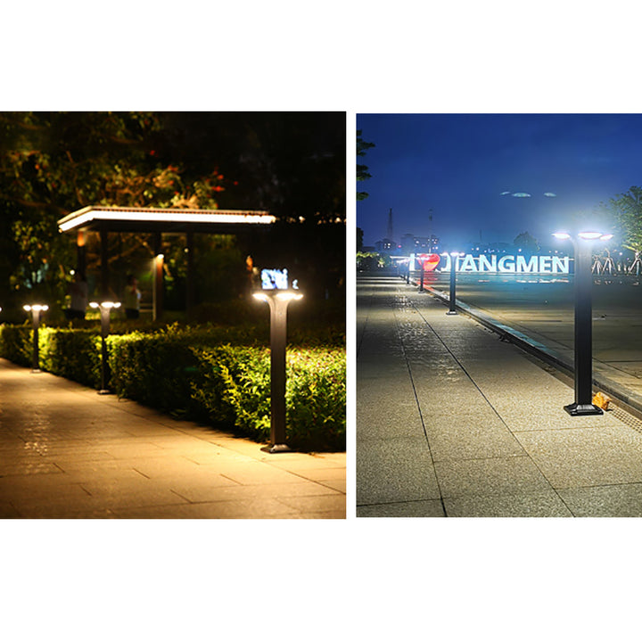 Solar-Powered Low-Profile LED Pathway Bollard Light With Dual Downlights And Anchor Base Bowlift