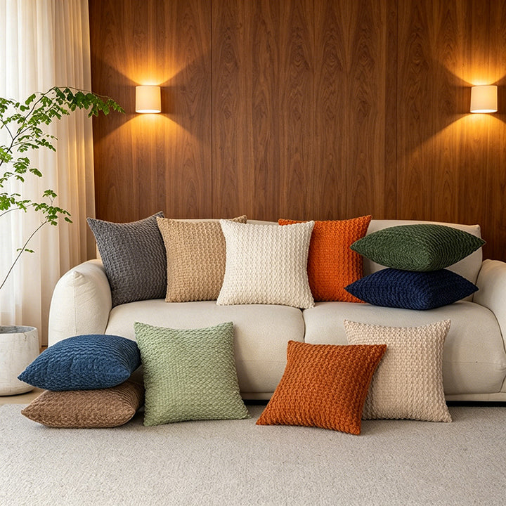 Textured chenille throw pillow with raised bobble weave Bowlift