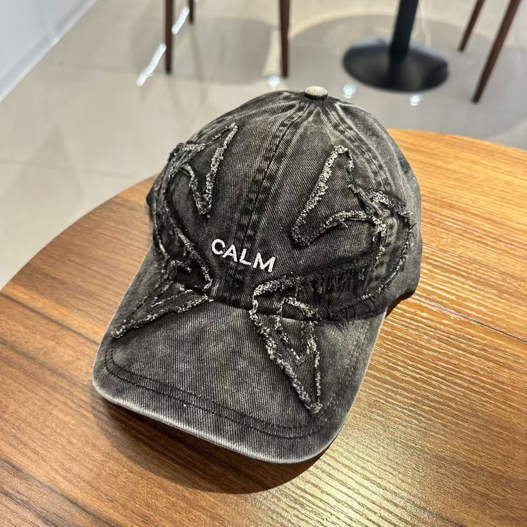 Unisex Distressed Denim Embroidered Cap Bowlift