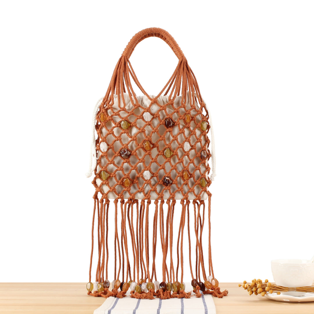 Macrame Tote Bag with Unique Bead Decoration Bowlift