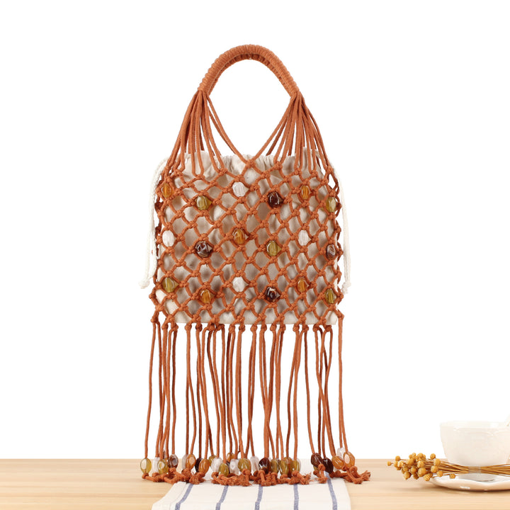 Macrame Tote Bag with Unique Bead Decoration Bowlift