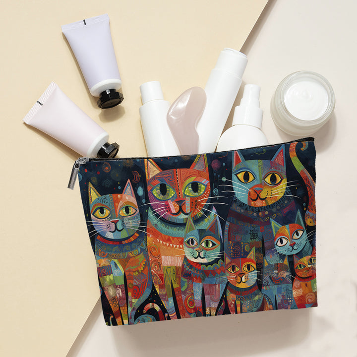 Embroidered Owl Textured Makeup Pouch With Zipper And Water-Resistant Lining