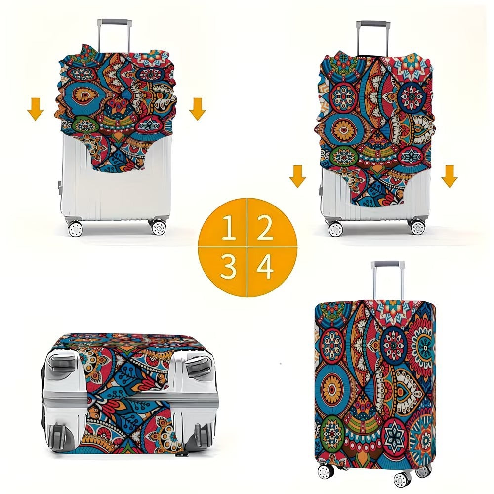 Unisex nan elastic suitcase cover with mandala pattern and telescopic handle compatibility Bowlift