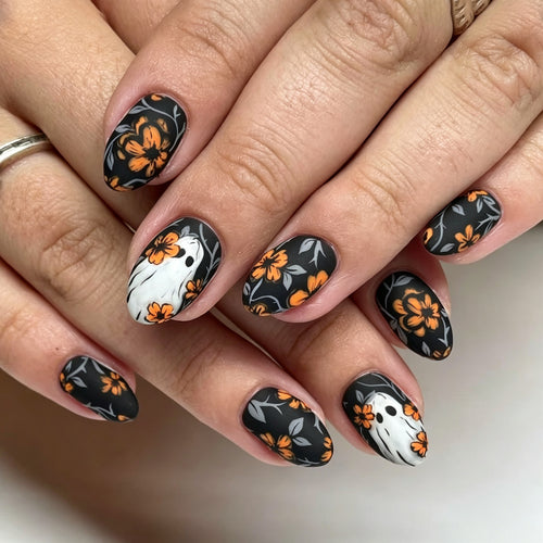 Artistic Halloween-Themed Press-On Nails