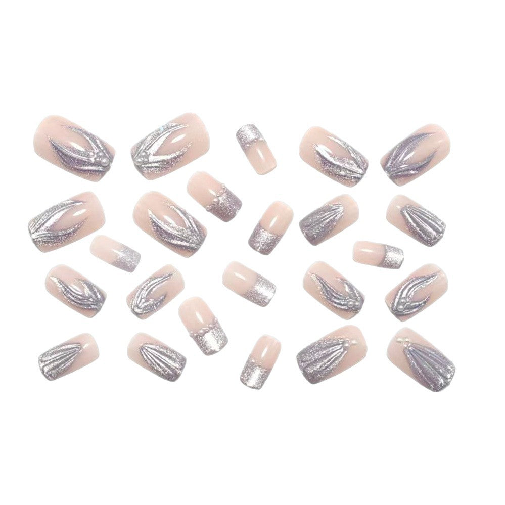 Artificial nails with elegant glitter and wave design Bowlift