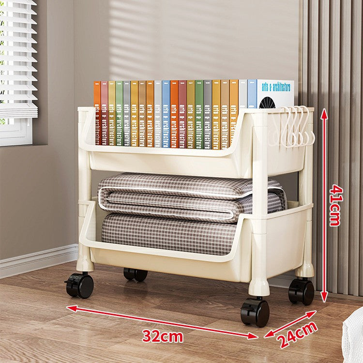 Compact Two-Tier Rolling Utility Cart with Deep Removable Plastic Bins