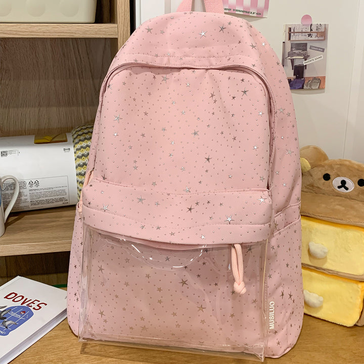 Transparent Pocket Star-Printed Backpack Bowlift
