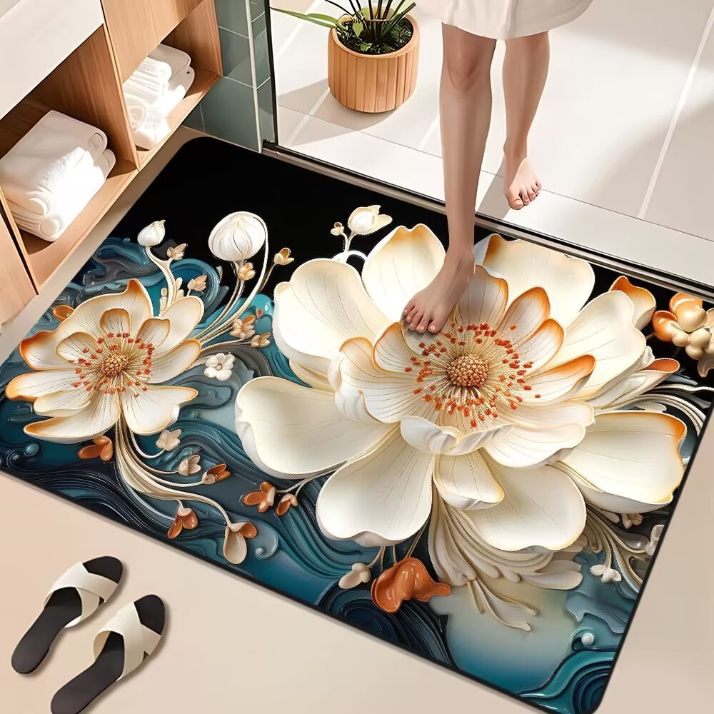 Floral Design Bathroom Mat Bowlift
