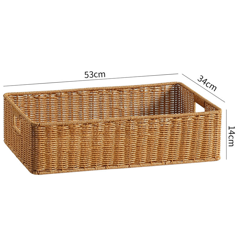 Handwoven Rectangular Storage Basket with Cut-Out Handles Bowlift