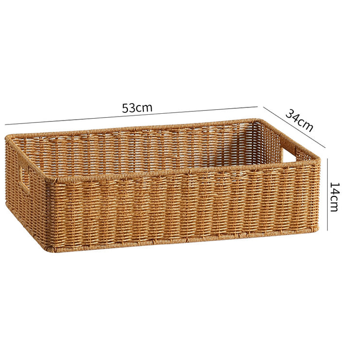 Handwoven Rectangular Storage Basket with Cut-Out Handles Bowlift