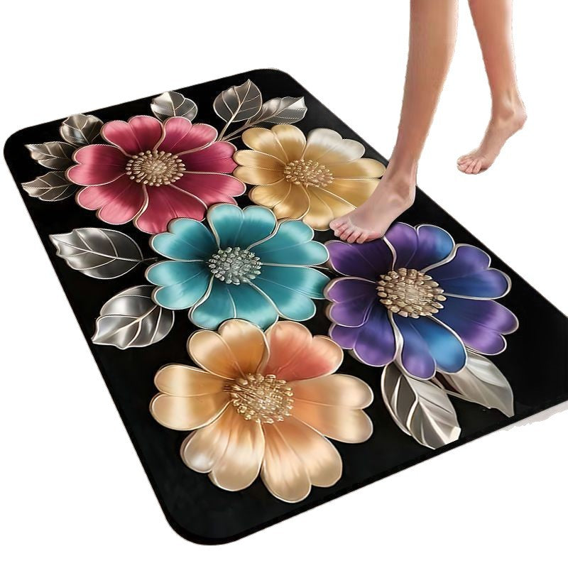 Floral Design Non-Slip Bath Mat Bowlift
