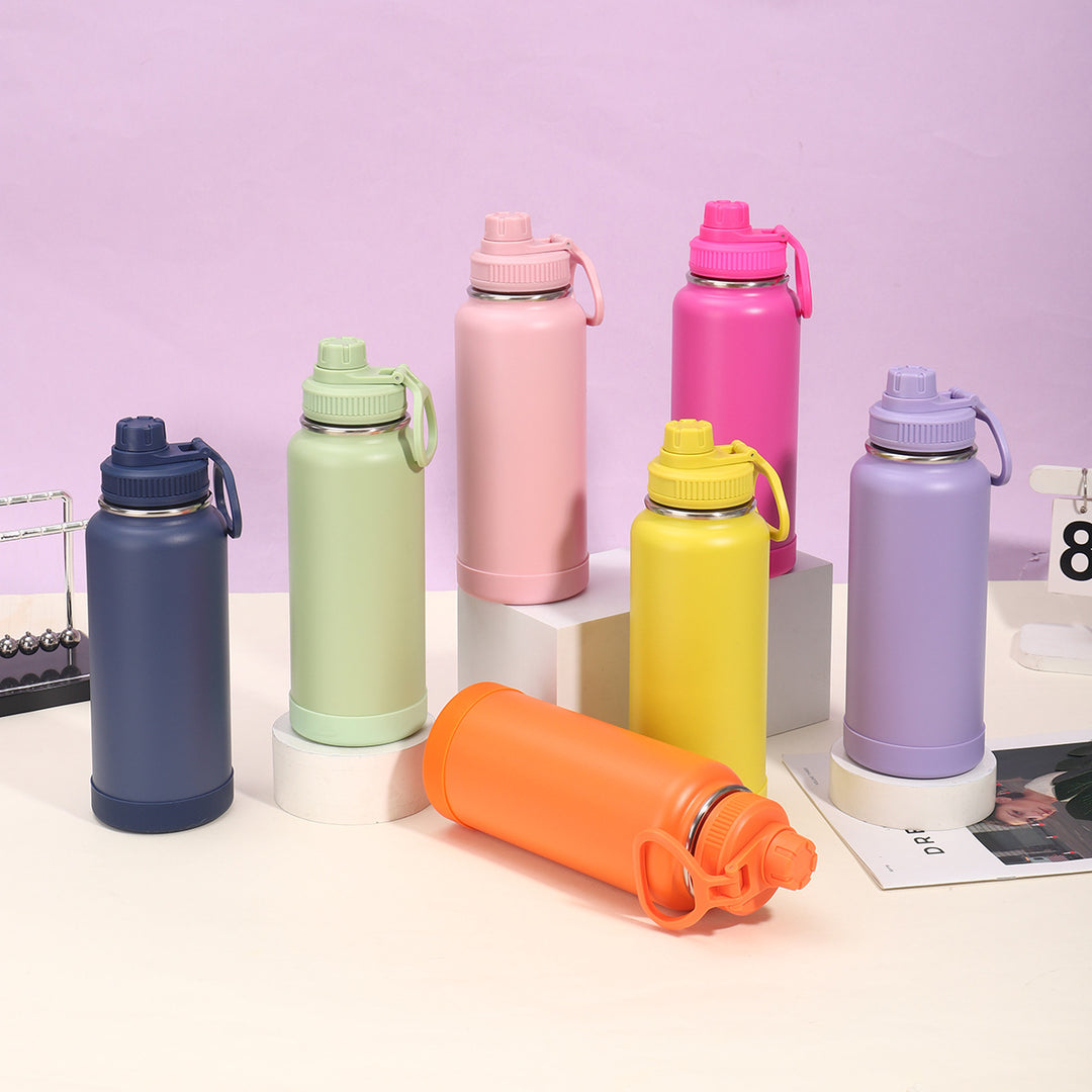 Insulated Stainless Steel Wide-Mouth Sport Bottle With Twist-Lock Spillproof Cap And Silicone Base