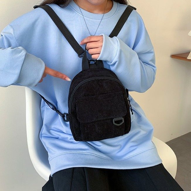 Corduroy Textured Mini Backpack Bowlift