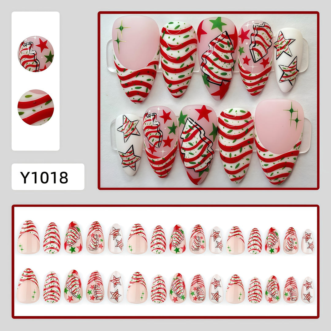 Artificial nails in festive Christmas design with colorful accents Bowlift