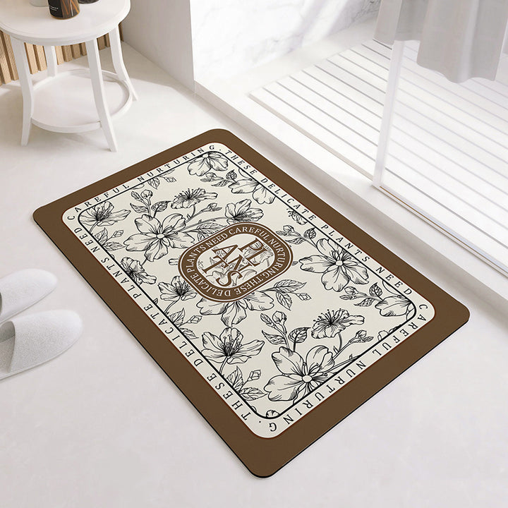Oval Floral Pattern Bath Mat Bowlift