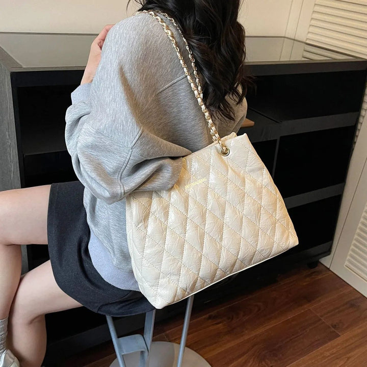 Quilted Chain-Detail Tote Bag Bowlift