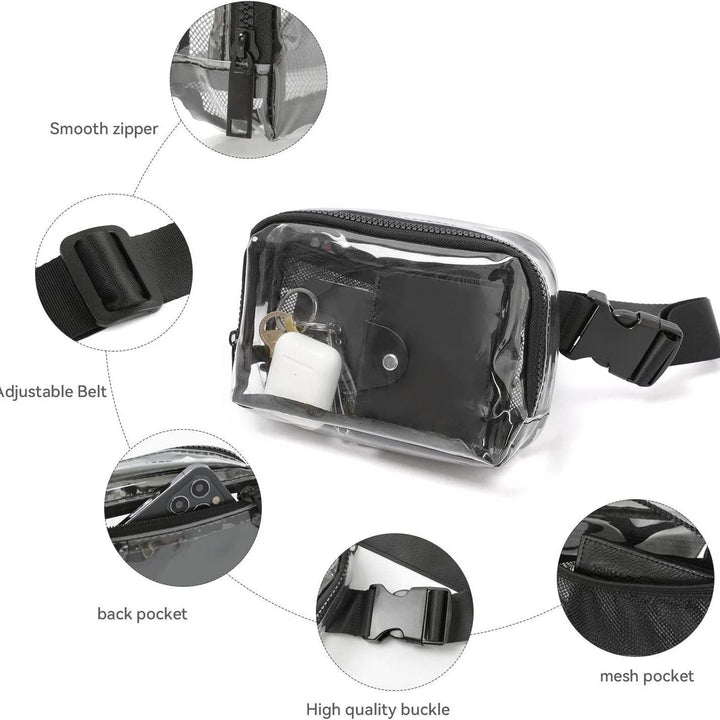 Transparent shoulder bag with mesh side pockets Bowlift