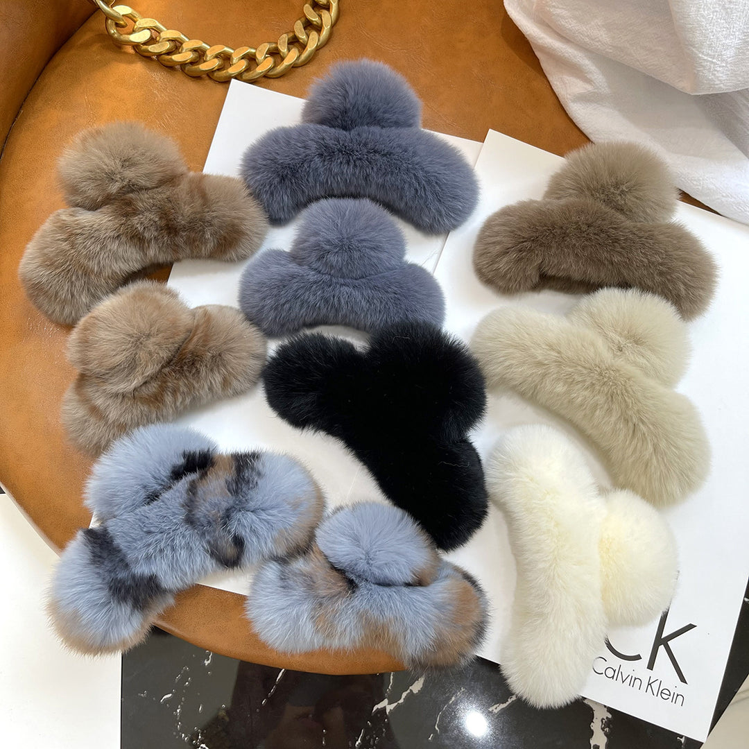 Plush Faux Fur Hair Claw Clip Bowlift