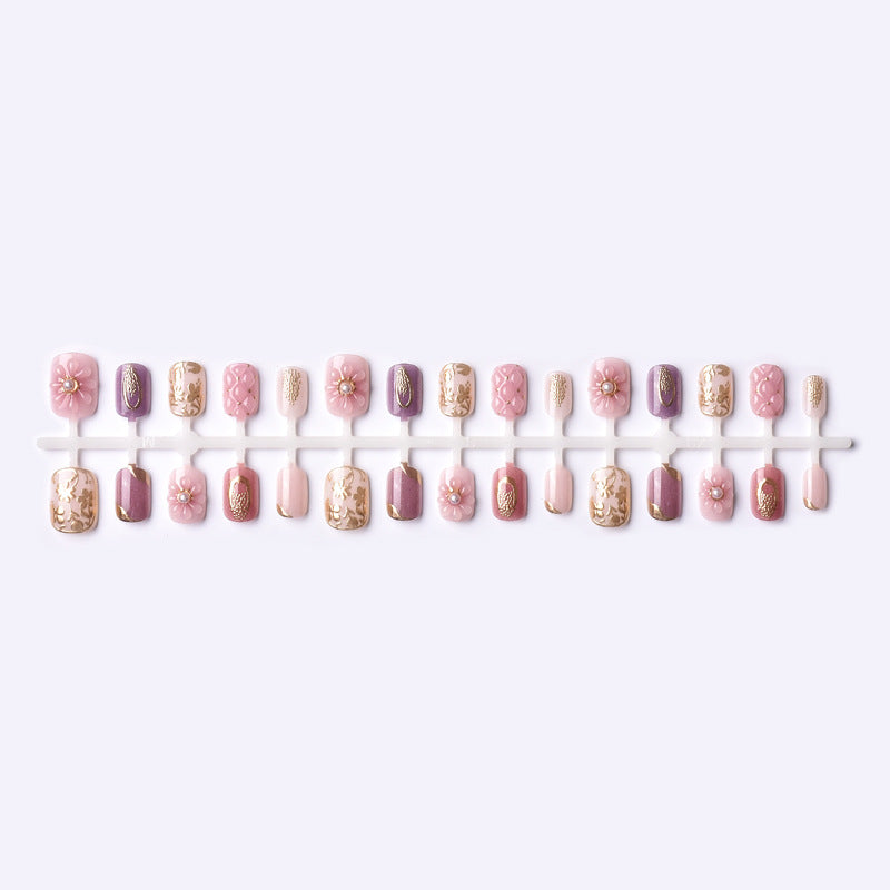 Elegant Floral Decorative Press-On Nail Art Set Bowlift