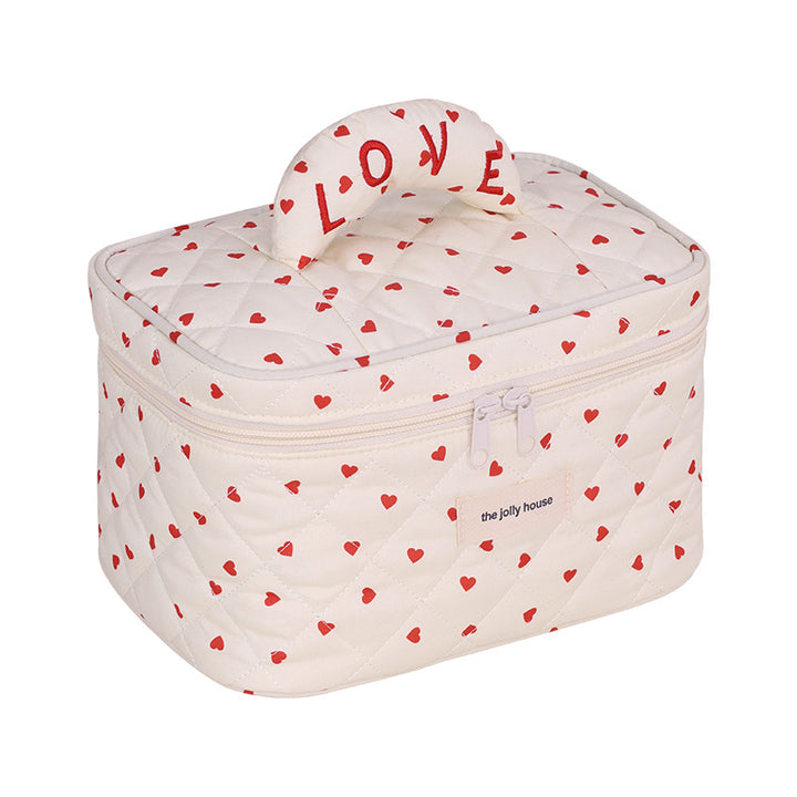 Cosmetic Storage Bag with Padded Design and Cute Heart Motif Bowlift