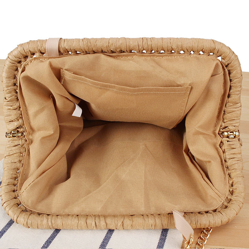 Handbag with Elegant Woven Design and High-Quality Chain Decoration Bowlift
