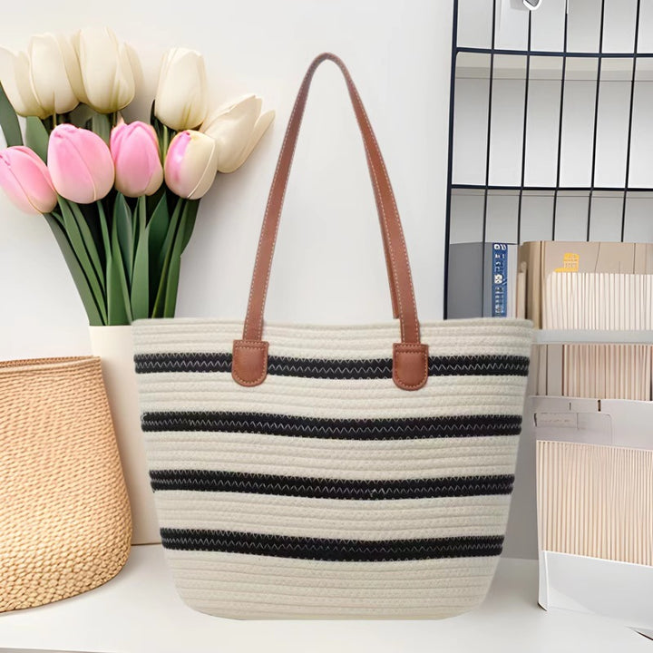 Fashion shopping bag with textured wicker design and leather handles Bowlift