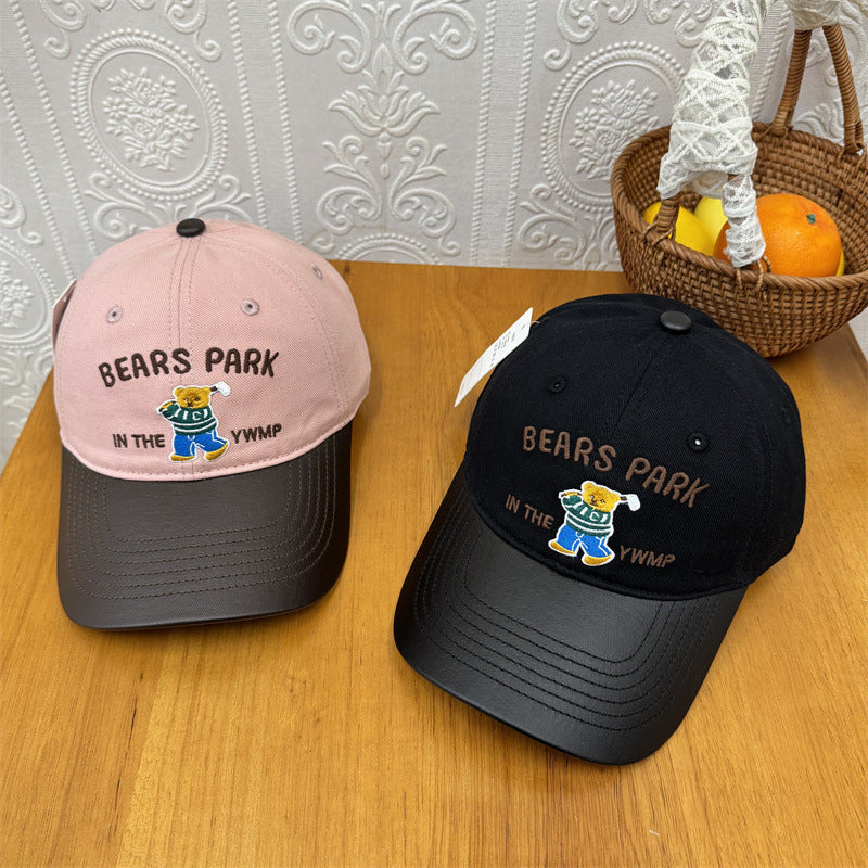 Unisex Embroidered Playful Bear-Themed Cap Bowlift