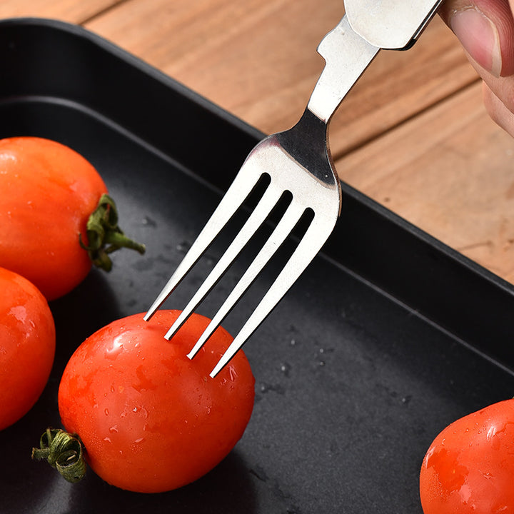 folding stainless steel camping cutlery set with textured grip locking hinge and compact travel clip Bowlift