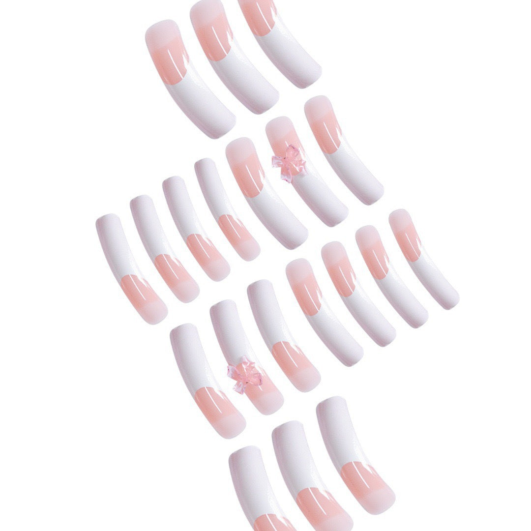 Elegant Bow-Embellished Acrylic Press-On Nails Bowlift