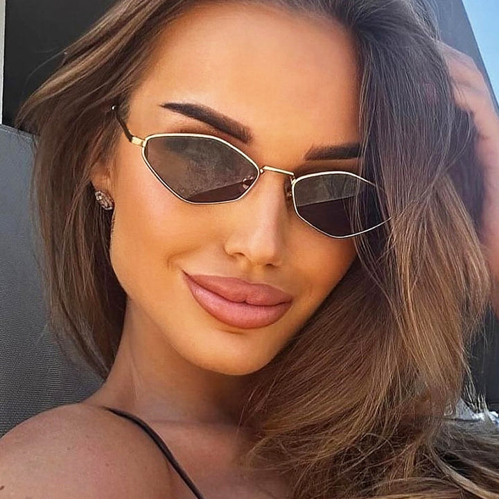 Women's geometric sunglasses with fine metal frame and UV protection Bowlift