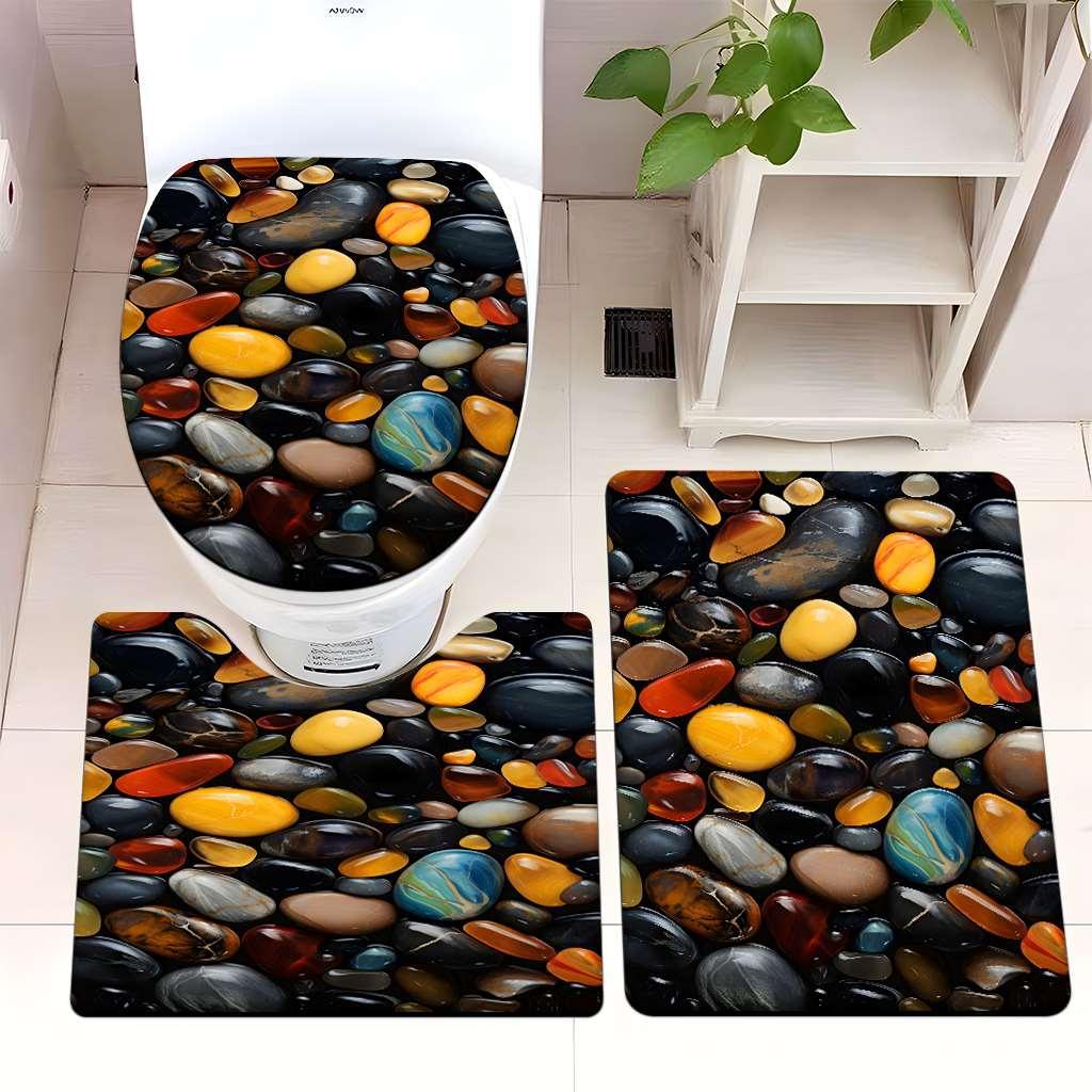 Decorative Rock and Butterfly Bathroom Mat Set Bowlift