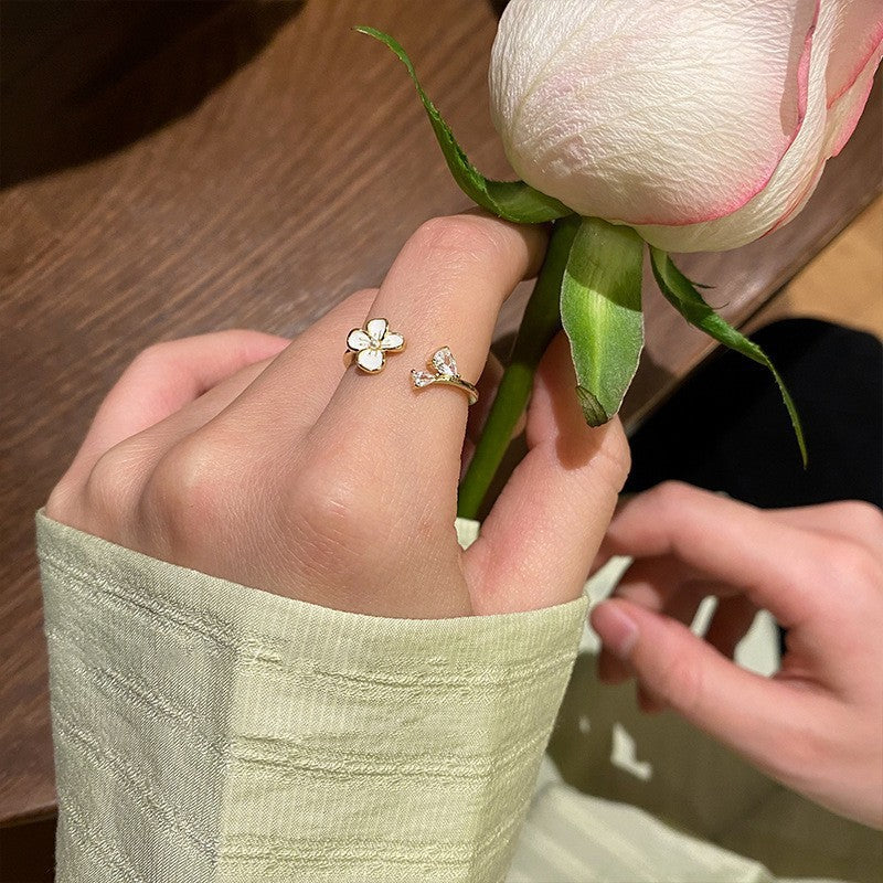 Chic Floral Adjustable Ring Set Bowlift