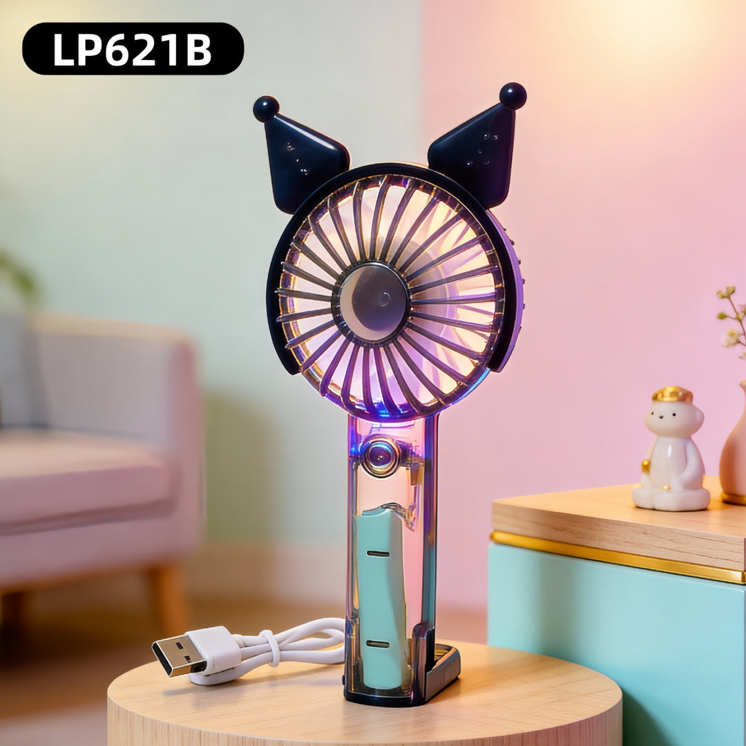 Unisex nan USB rechargeable mini hand fan with cute ear attachments, foldable stand, and quiet motor Bowlift