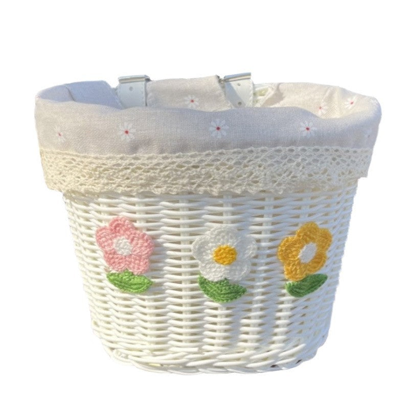 Floral Embroidered Woven Storage Basket Bowlift