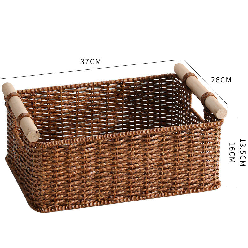 Handcrafted Woven Storage Basket with Wooden Handles Bowlift