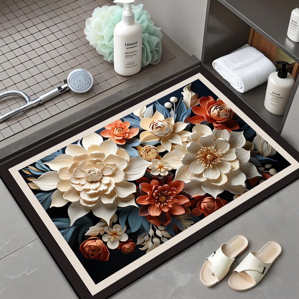 Floral Patterned Memory Foam Bath Mat Bowlift