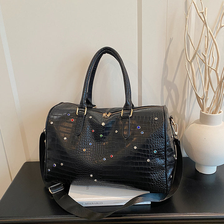 Elegant Embellished Crocodile-Pattern Travel Duffel
