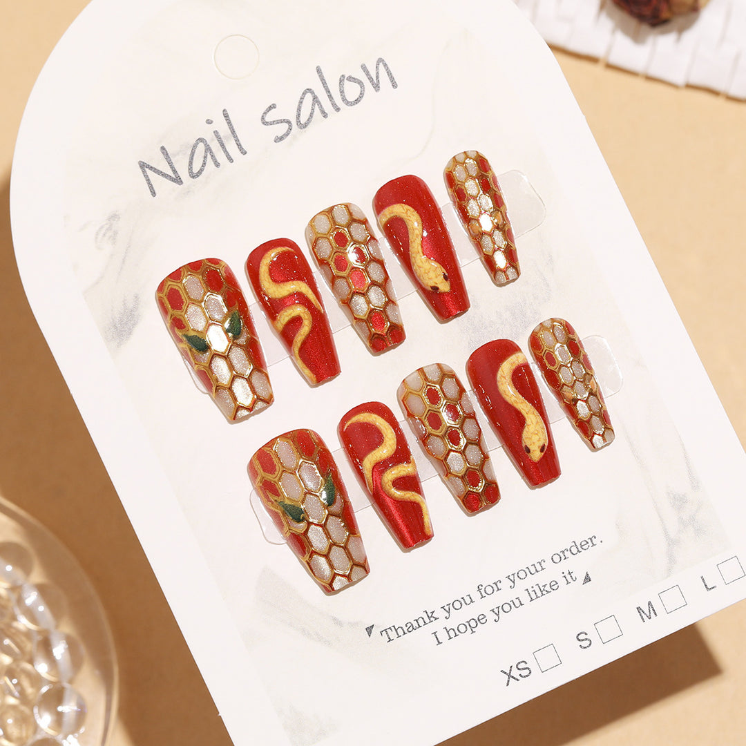 Artistic Snake Design Press-On Nail Set Bowlift