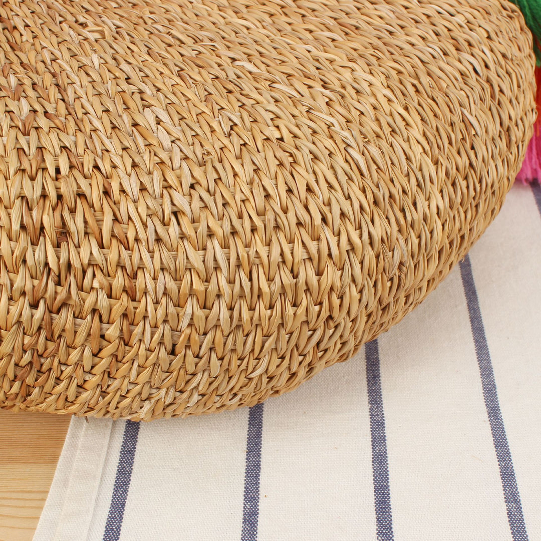 Braided Bast Crossbody Bag with Colorful Tassels Bowlift