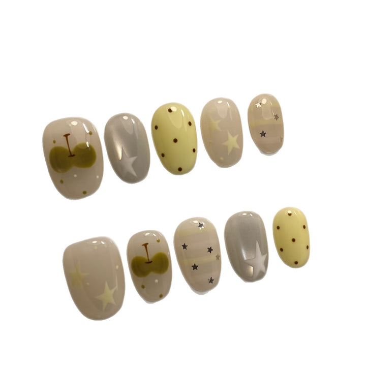 Artistic Press-On Nail Set with Whimsical Patterns