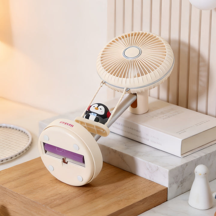 Ladies Portable Table Fan with Toy Penguin Design Bowlift