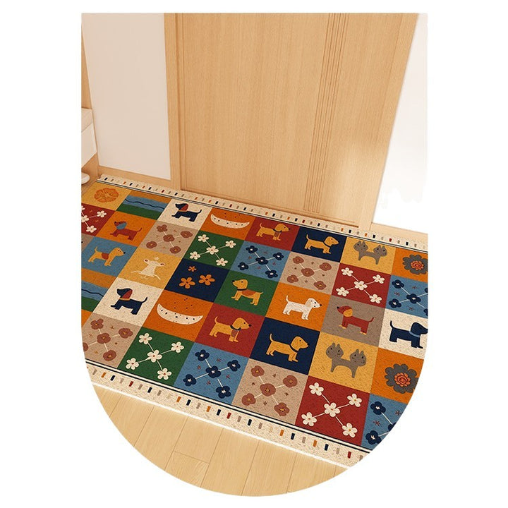 Playful Striped Dog Print Welcome Mat Bowlift